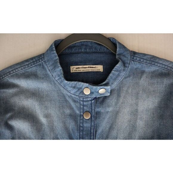 We The Free OB1801414 Women Sz XS Blue Combo Moto Colorblock Denim L/S Shirt - Picture 6 of 10